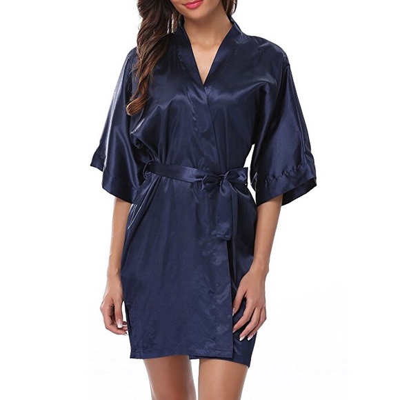 dark blue silk robe